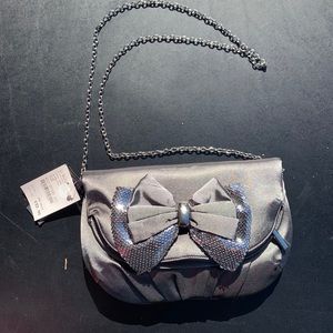 La Regale Silver Sequin & Satin Bow Handbag NWT